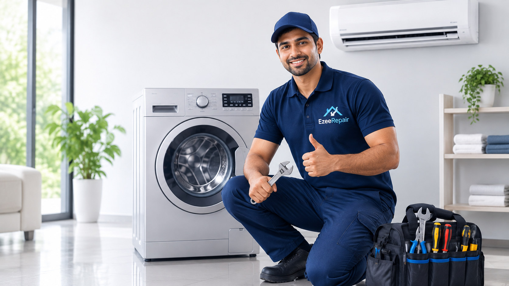 Professional technician servicing a home appliance